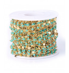 Chaîne petites perles et pastilles plaquées 18k