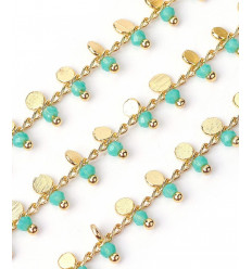 Chaîne petites perles et pastilles plaquées 18k