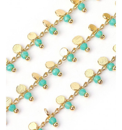 Chaîne petites perles et pastilles plaquées 18k