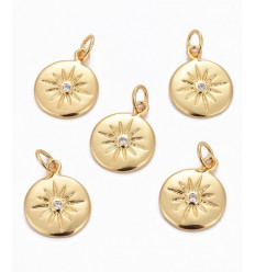 Pendentif médaillon rose des vents+zircon