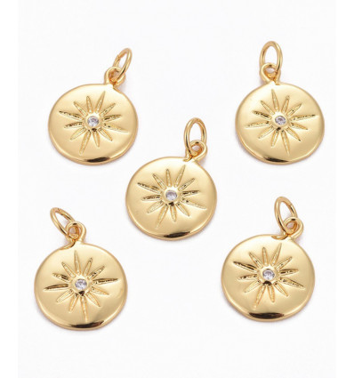 Pendentif médaillon rose des vents+zircon