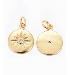 Pendentif médaillon rose des vents+zircon