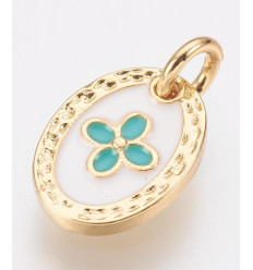 pendentif trefle+émaille inoxydable