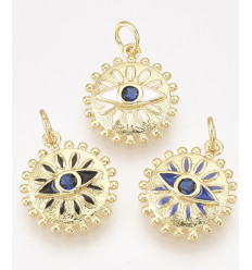 Pendentif gros oeil + zircon doré à l'or fin