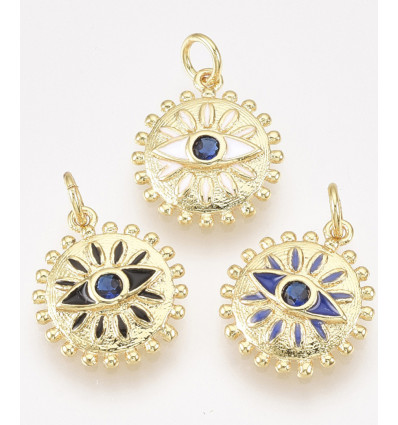 Pendentif gros oeil + zircon doré à l'or fin