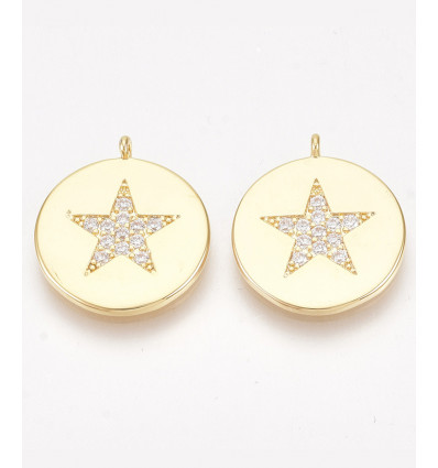 Pendentif médaille plaquée or + étoile en zircon