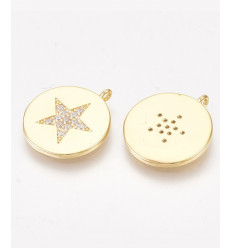 Pendentif médaille plaquée or + étoile en zircon