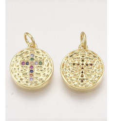 Pendentif médaille avec croix en zircon