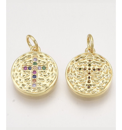 Pendentif médaille avec croix en zircon