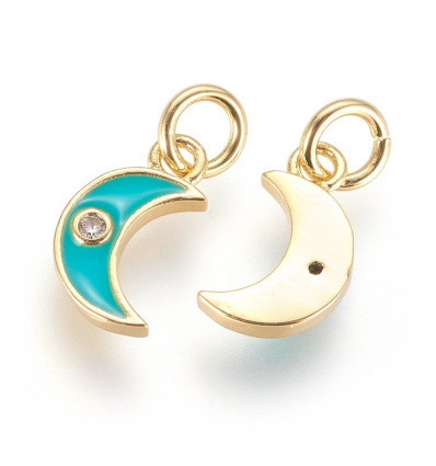 Pendentif mini lune émaillée turquoise