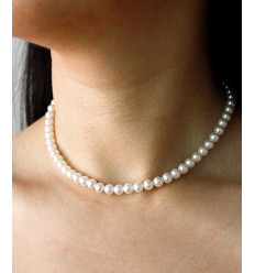 Chapelet 6mm perles de verre couleur nacre