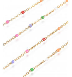 Chaine inoxydable petites billes multicolores