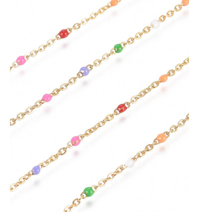 Chaine inoxydable petites billes multicolores