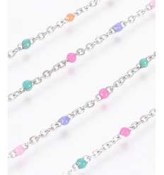 Chaine inoxydable petites billes multicolores
