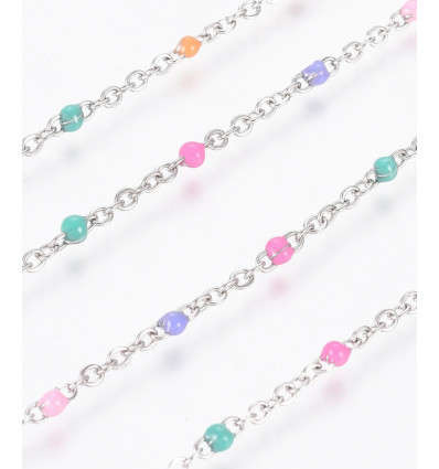 Chaine inoxydable petites billes multicolores