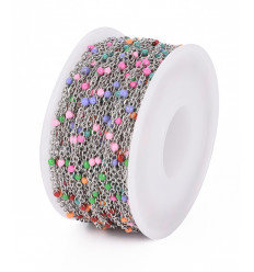 Chaine inoxydable petites billes multicolores