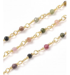 Chaine laiton, plaquée or 18k avec pierres en tourmaline
