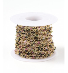 Chaine laiton, plaquée or 18k avec pierres en tourmaline