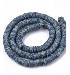 Chapelet perles rondelles Heishi 6mm bleu chinée