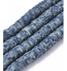 Chapelet perles rondelles Heishi 6mm bleu chinée