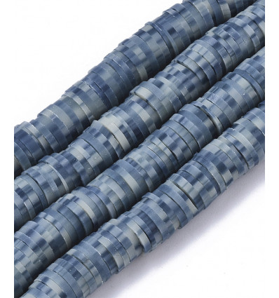 Chapelet perles rondelles Heishi 6mm bleu chinée