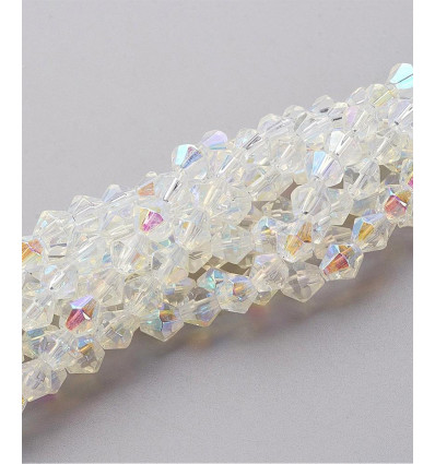 Perle toupie - chapelet perles en verre transparentes irisées 6mm