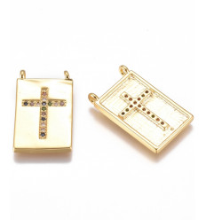 Pendentif rectangle avec croix en zircon / doré à l'or fin