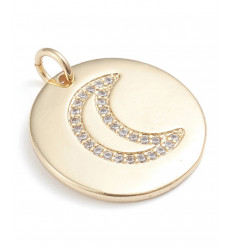 Pendentif médaille plaquée or + lune en zircon