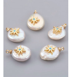 Pendentif perle de culture avec étoile plaquée or