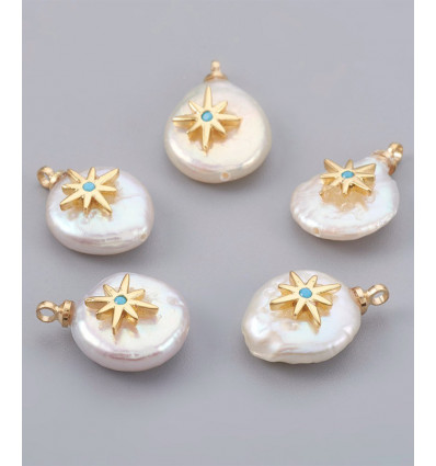 Pendentif perle de culture avec étoile plaquée or