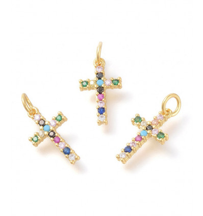 Pendentif croix + zircon multicolore