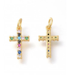 Pendentif croix + zircon multicolore