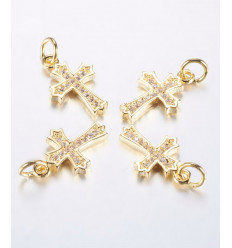 Pendentif croix ancienne + zircon blanc