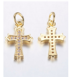Pendentif croix ancienne + zircon blanc