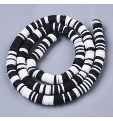 Chapelet perles rondelles Heishi 6mm noir et blanc