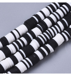 Chapelet perles rondelles Heishi 6mm noir et blanc