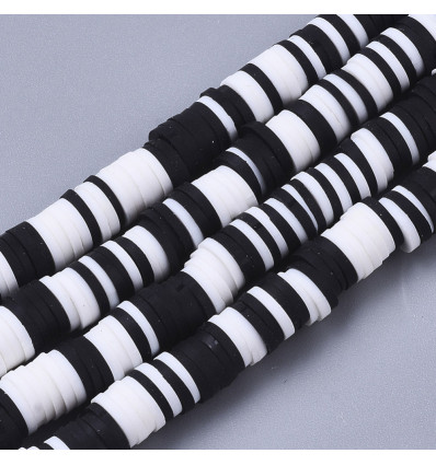 Chapelet perles rondelles Heishi 6mm noir et blanc
