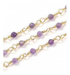 Chaine laiton, plaquée or 18k avec pierres en améthyste