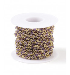 Chaine laiton, plaquée or 18k avec pierres en améthyste