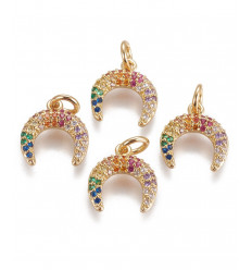 Pendentif mini corne avec zircons multicolores 