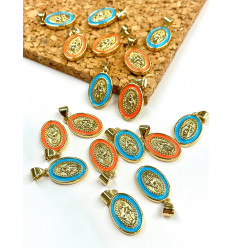 pendentif vierge émaillée bleu