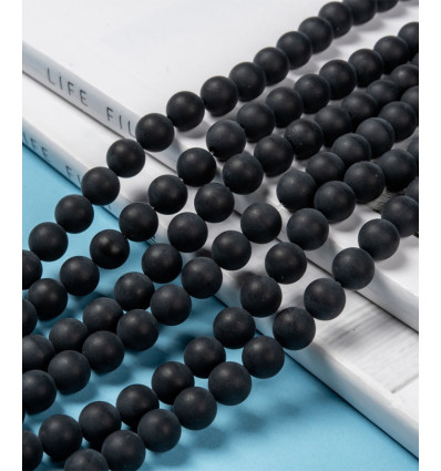 8mm - agate noire mat - Chapelet pierre