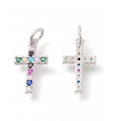 Pendentif croix + zircon multicolore