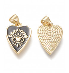 Pendentif coeur + oeil émaillé 