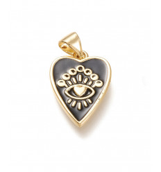 Pendentif coeur + oeil émaillé 