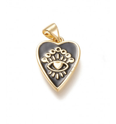 Pendentif coeur + oeil émaillé 
