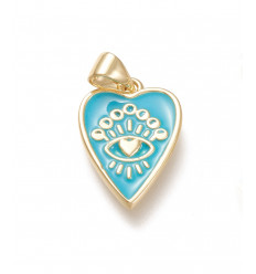 Pendentif coeur + oeil émaillé