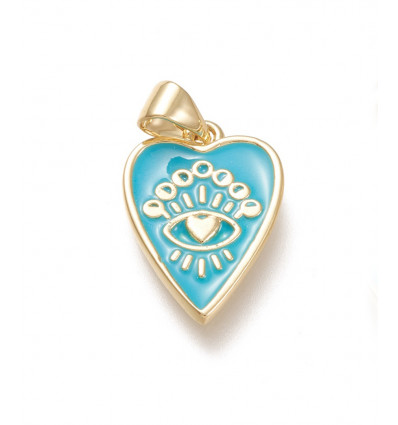 Pendentif coeur + oeil émaillé