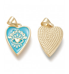 Pendentif coeur + oeil émaillé