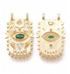 Pendentif plaquette avec oeil zircon vert suspendu